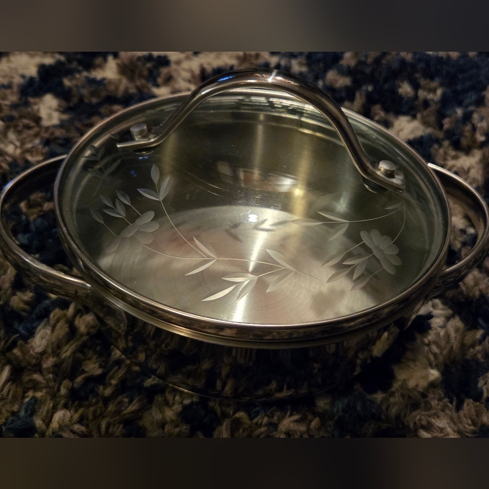 Princess House Silver Cookware with Etched Glass Lid